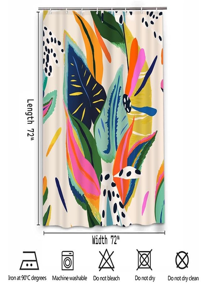 Lofaris Floral Jungle Boho Shower Curtain for Bathroom Colorful Bohemian Abstract Asthetic Pastel Modern Contemporary Art Shower Curtains Bathtubs Waterproof Curtain Decor with 12 Hooks 72x72 Inches - Image 2