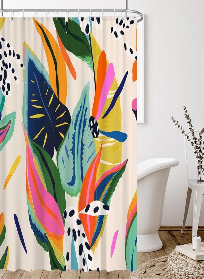 Lofaris Floral Jungle Boho Shower Curtain for Bathroom Colorful Bohemian Abstract Asthetic Pastel Modern Contemporary Art Shower Curtains Bathtubs Waterproof Curtain Decor with 12 Hooks 72x72 Inches - Image 3