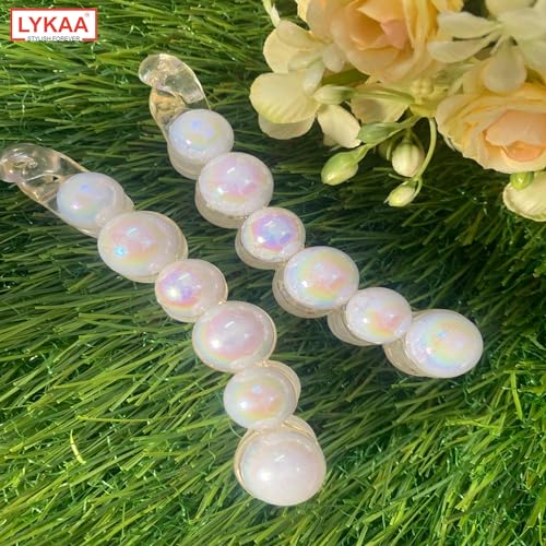 LYKAA Stylish White Pearl Banana Ponytail Holder Thick Fine Hair Clutchers French Barrettes Teeth Inside Slide Jaw Clips Wedding Designer Fancy Hair Clips For Women & Girls | (Pack of 2) - Image 5