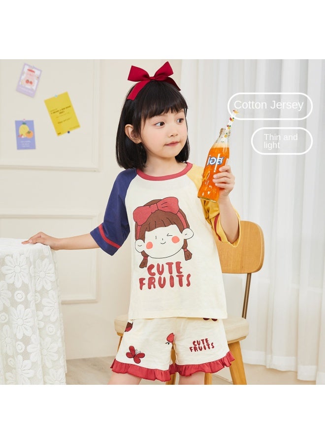 Top melon Cotton Playful Cartoon】kids' Pajamas For Girls, Short-sleeved Thin Summer Pajamas, Air-conditioning Sleepwear To Prevent Chilling - Image 3