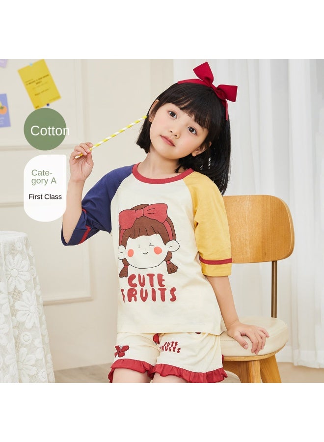 Top melon Cotton Playful Cartoon】kids' Pajamas For Girls, Short-sleeved Thin Summer Pajamas, Air-conditioning Sleepwear To Prevent Chilling - Image 2