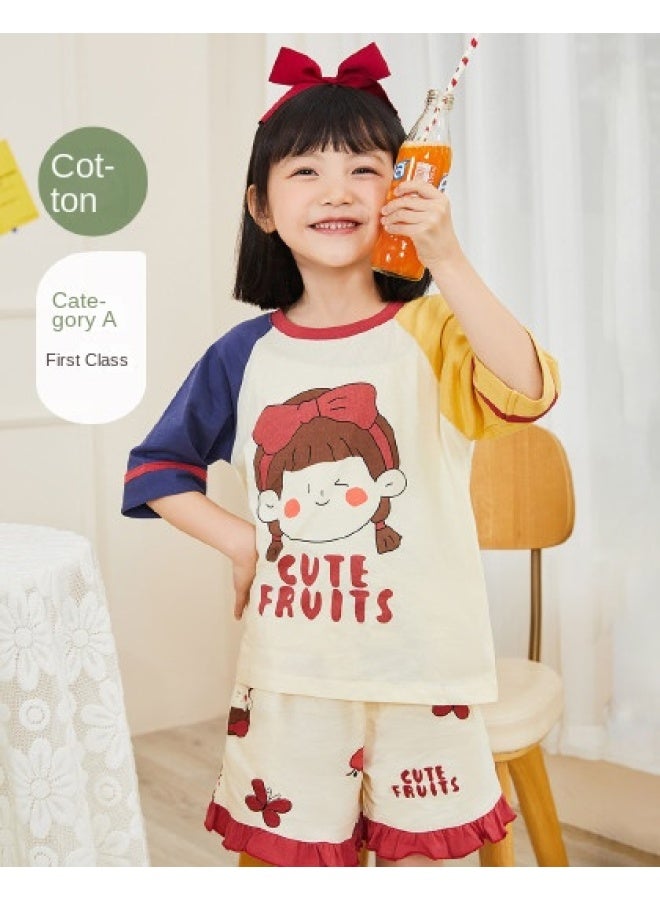 Top melon Cotton Playful Cartoon】kids' Pajamas For Girls, Short-sleeved Thin Summer Pajamas, Air-conditioning Sleepwear To Prevent Chilling - Image 1