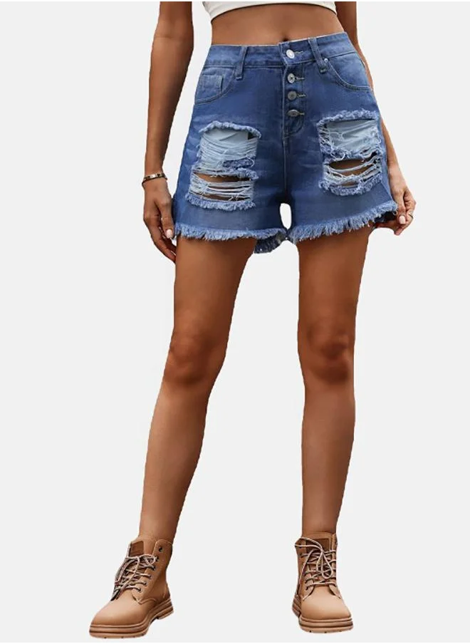 يونيكي Blue Solid Denim Shorts