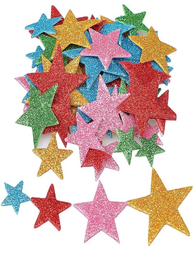 WODE 210 Pieces Colorful Glitter Foam Star Stickers, Self Adhesive Shaped Wall Stickers for Kid's Arts Craft Supplies Home Birthday Party Decoration (4 Sizes) - Image 1