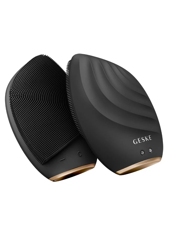 GESKE Smart App Guided Sonic Facial Brush 5 In 1 | Vibrating Electric Facial Cleansing Brush | Soft Silicone Brush | Professional Facial Cleanser | Skin Cleanser & Exfoliator | Face Massager - Grey