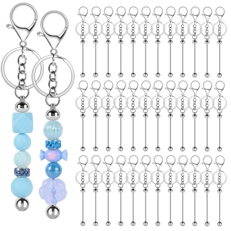 CXIIPOL 40 Pack Beadable Keychain Bars DIY Blank Beadable Keychains Creative Customized Keychains Bar Keychain Making Kit for Women Man Jewelry Making Gift - Image 1