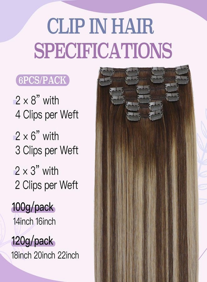 Sindra Clip in Extensions Real Human Hair 18Inch Balayage Chocolate Brown Ombre Caramel Brown Double Weft Fashion Human Hair Straight For Women Remy 120G 6Pcs(clip#4/27/4 18") - Image 3