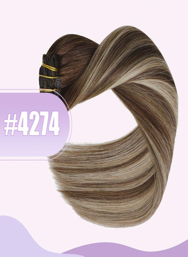 Sindra Clip in Extensions Real Human Hair 18Inch Balayage Chocolate Brown Ombre Caramel Brown Double Weft Fashion Human Hair Straight For Women Remy 120G 6Pcs(clip#4/27/4 18") - Image 5