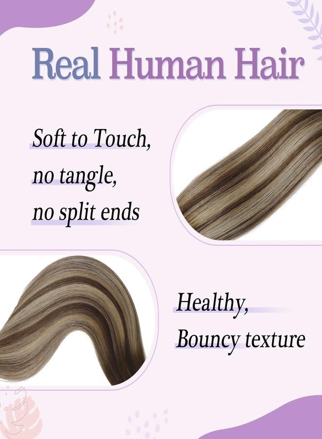 Sindra Clip in Extensions Real Human Hair 18Inch Balayage Chocolate Brown Ombre Caramel Brown Double Weft Fashion Human Hair Straight For Women Remy 120G 6Pcs(clip#4/27/4 18") - Image 2