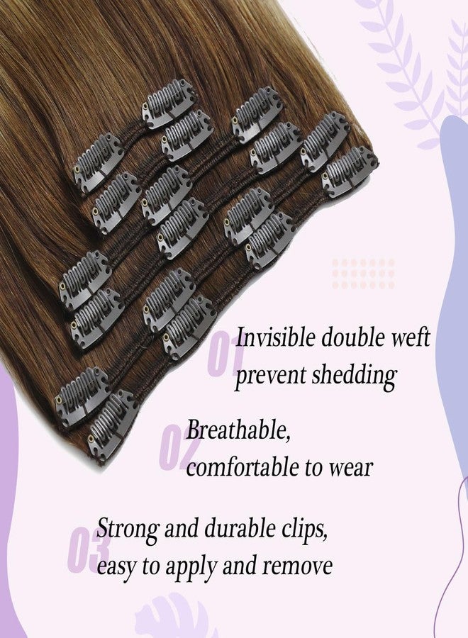 Sindra Clip in Extensions Real Human Hair 18Inch Balayage Chocolate Brown Ombre Caramel Brown Double Weft Fashion Human Hair Straight For Women Remy 120G 6Pcs(clip#4/27/4 18") - Image 4