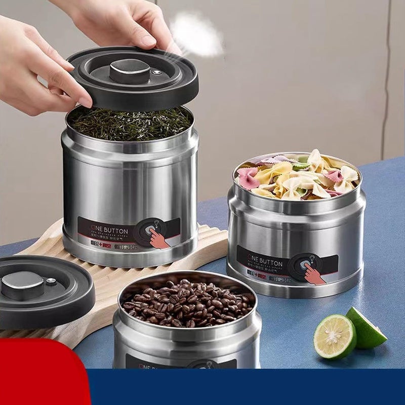 YUEHISY Coffee Canister, Vacuum Sealed Coffee Container, Steel Airtight Kitchen Food Storage Container for Grounds Coffee, Beans, Tea, Flour, Cereal, Sugar (750ML Stainless Steel Color) (1100ML Stainless - Image 2