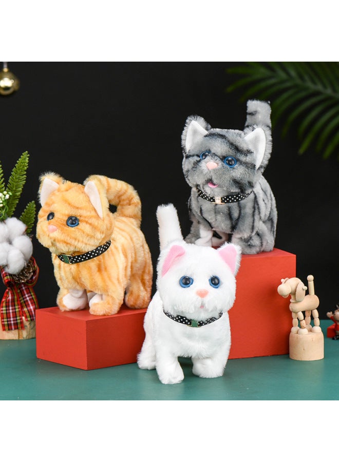 Simulation Plush Electric Cat Can Call Can Walk Toy Can Move Electronic Cat Pet Garfield Girl Toy-Color:Chip Cat [Powder]]  - Image 1