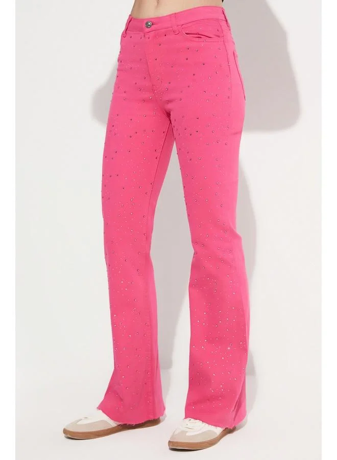 JUNE June Women Flare Leg High Waist Lycra Jean Fuchsia