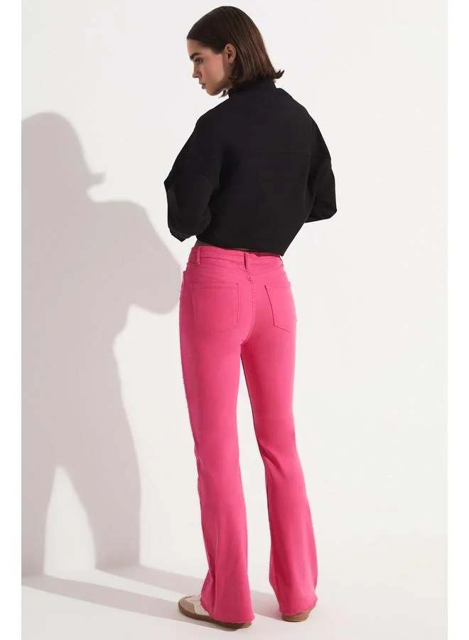 JUNE June Women Flare Leg High Waist Lycra Jean Fuchsia