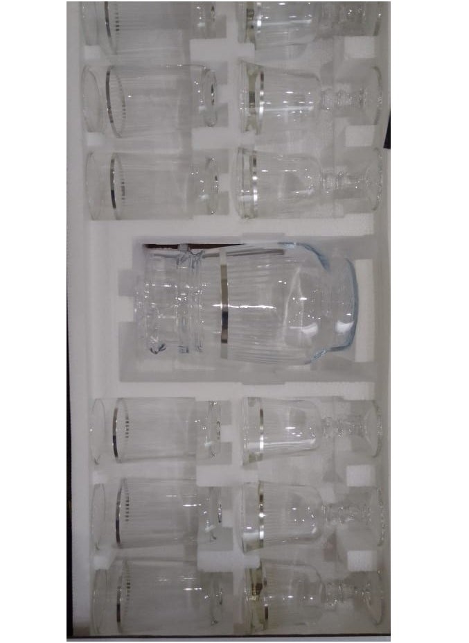 51-Piece Set Including Large Medium And Small Cups And Saucers 51-Piece Crystal Glass Tea Set With Silver Colored Embroidery