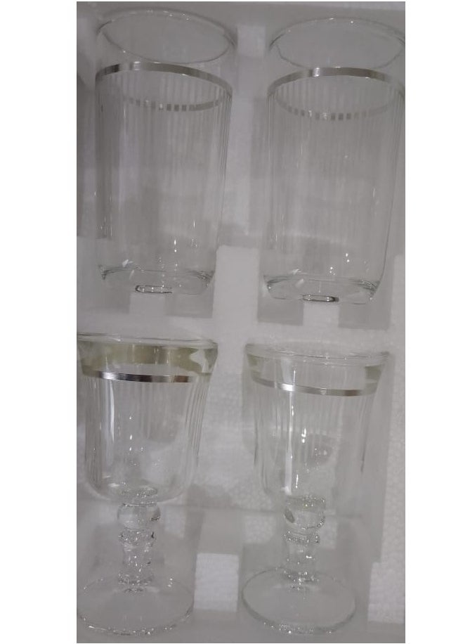 51-Piece Set Including Large Medium And Small Cups And Saucers 51-Piece Crystal Glass Tea Set With Silver Colored Embroidery