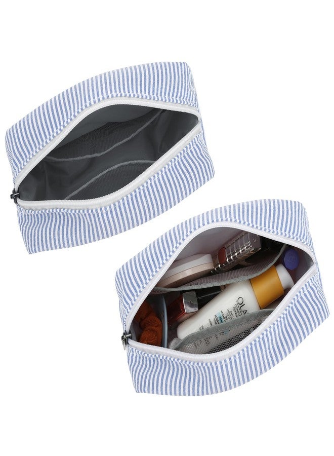 E-Tree Cute Makeup Bag,Zipper Make up Pouch for Purse,Toiletry Skincare Cosmetic Brush Case for Women Man,Personal Items Storage Organizer,Travel Size Essentials Accessories (Blue Stripe) - Image 4