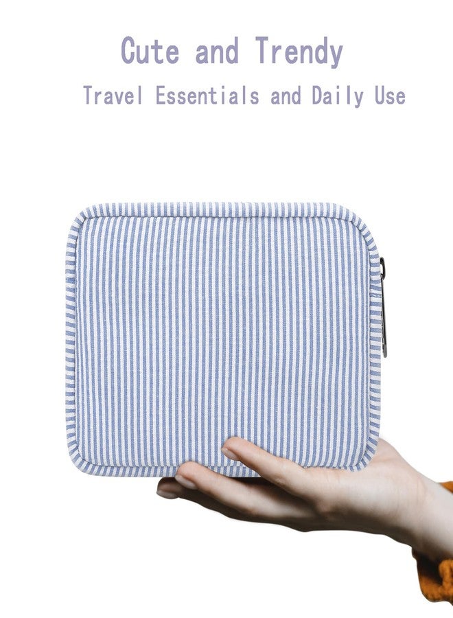 E-Tree Cute Makeup Bag,Zipper Make up Pouch for Purse,Toiletry Skincare Cosmetic Brush Case for Women Man,Personal Items Storage Organizer,Travel Size Essentials Accessories (Blue Stripe) - Image 3