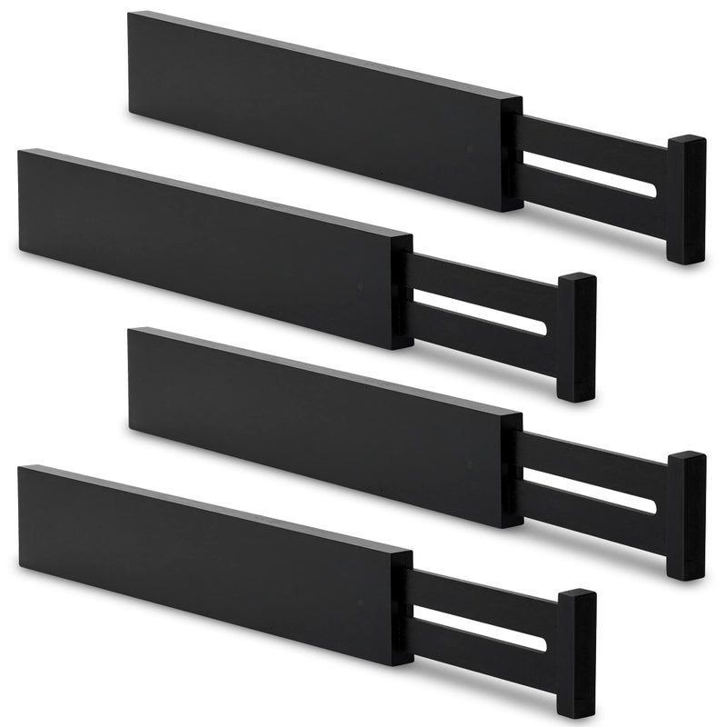 Utoplike 4 pcs Bamboo Kitchen Drawer Dividers Large, Adjustable Black Drawer Organizers, Spring Loaded, Works in Kitchen, Dresser, Bathroom, Bedroom, Drawer, Desk, 2.4" H - Image 1