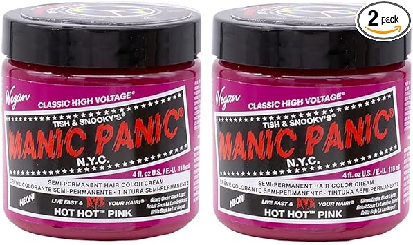 Manic Panic Hot Hot Pink Classic Creme Vegan Cruelty Free Pink Semi Permanent Hair Dye 2 x 118ml