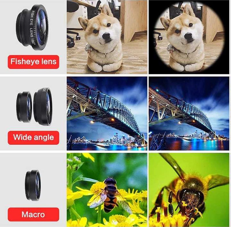 Lowfe Universal HD Camera Lens Kit 180 Degree Fish Eye+0.65X Wide Angle+10X Macro Lens Glass & Aluminum Alloy Shot Clip Attachments Compatible with iPhone iPad Android Smartphone & Tablets - Image 4