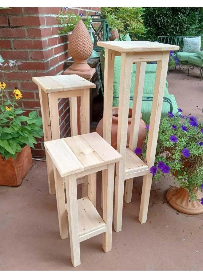 Horoof Home Horoof Home® Wooden Plant riser & Side Table – Indoor/Outdoor Tall Accent Table with Bottom Shelf  - Image 2