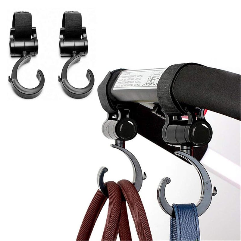 LLUFO Stroller Hooks for Hanging Diaper Bags Baby Stuff Organizer Groceries Purse Mommy Hook Stroller Accessories for Mom When Jogging Walking or Shopping Pack of 2Black LLUFO - Image 2