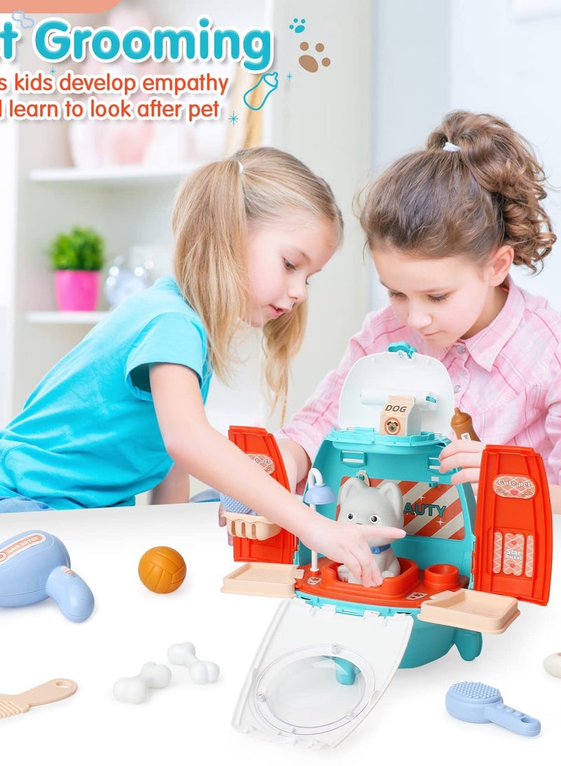Excefore 18 Piece Pet Vet Play Set for Kids 3-8, Role Play Dog Grooming Toys with Dog Backpack, Puppy Carrier, and Feeding Accessories - Image 5