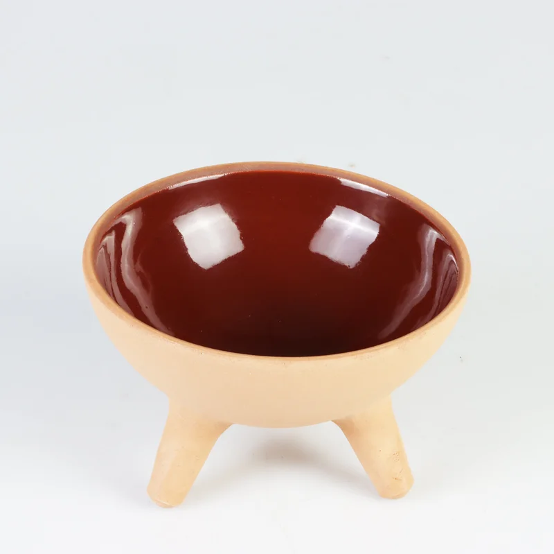 Pikas Pottery Footed Glazed Ceramic Cat Food Bowl Brown