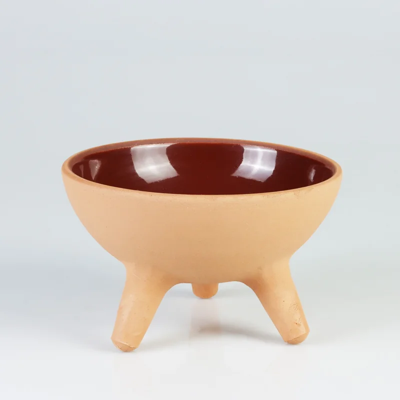 Pikas Pottery Footed Glazed Ceramic Cat Food Bowl Brown