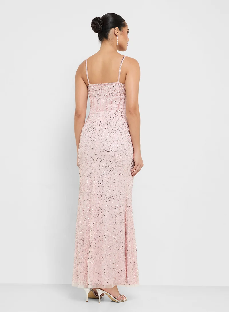 نمشي x Corset Bodice Embellished Dress With Slit