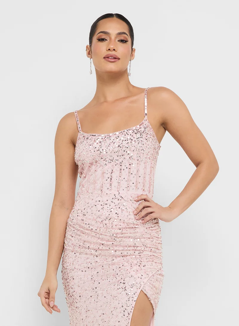 Namshi x Corset Bodice Embellished Dress With Slit