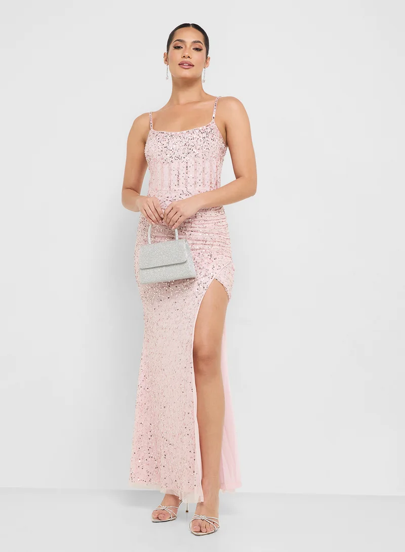 Namshi x Corset Bodice Embellished Dress With Slit
