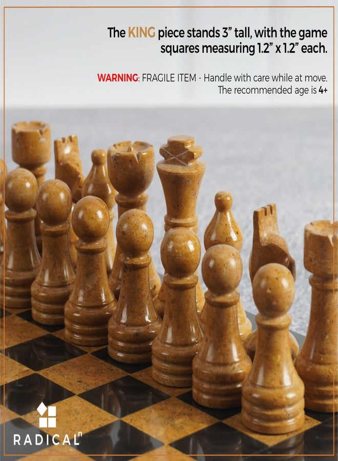 Radicaln Marble Chess Set 12 Inches Black and Golden Handmade Chess Board Adult Games - Portable Tournament Chess Set - 1 Chess Board & 32 Pieces - Travel Board Games - Image 3