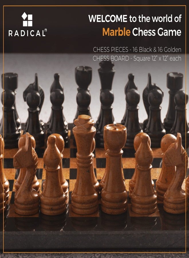 Radicaln Marble Chess Set 12 Inches Black and Golden Handmade Chess Board Adult Games - Portable Tournament Chess Set - 1 Chess Board & 32 Pieces - Travel Board Games - Image 2
