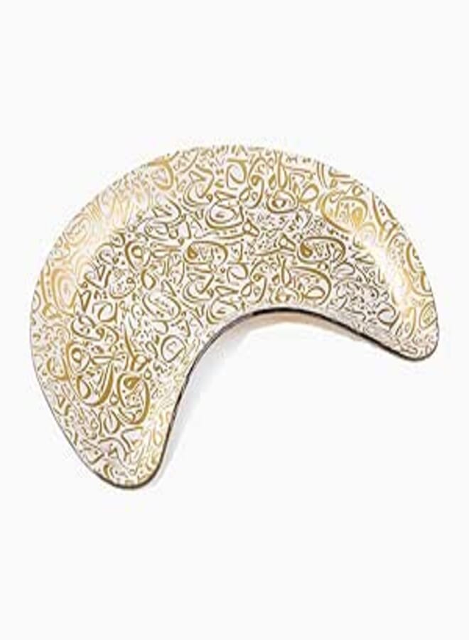 Rosa Glass Arabic Line Crescent Serving Plate, 39 cm x 19 cm Size, Multicolor