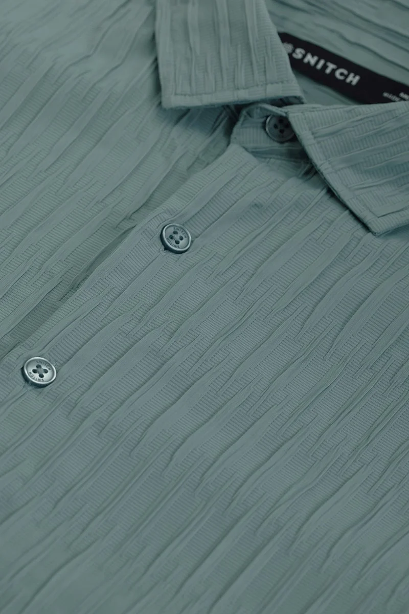سنيتش Sage Green Textured Long Sleeve Slim Fit Casual Shirt