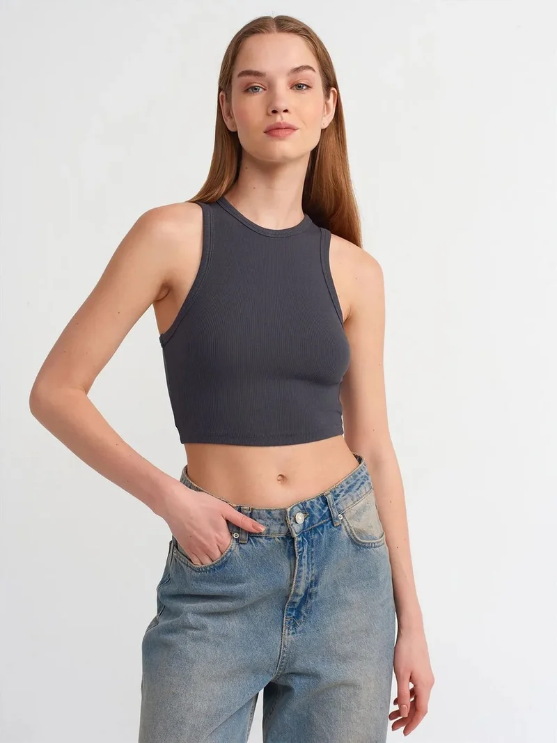 ديلفين Dilvin Women's Ribbed Sleeveless Crop Top