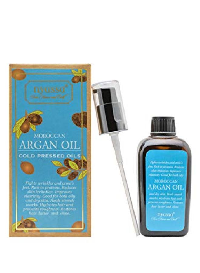 Nyassa Cold pressed Moroccan Argan Oil 100 ml. Pure Argan oil from Morocco with additional dose of Vitamin E. Good for both oily and dry skin.For healthy shiny frizz free hair; Smooth youthful skin. - Image 3