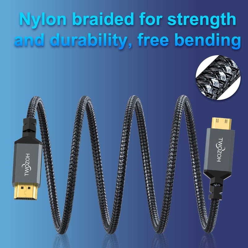 Twozoh كابل توزوه ميني HDMI إلى HDMI بطول 10 أقدام، كابل مضفر عالي السرعة يدعم 3D 4K/60Hz 1080p 720p - Image 2
