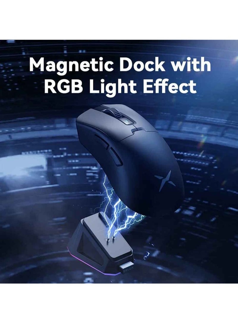 DELUX - M900PRO Wireless Gaming Mouse, Ergonomic Design Comfortable Grip Wireless Mouse With Programmable Buttons, 8k Polling Rate Computer Mouse With RGB Charging Dock, (1pc, Red) - Image 1