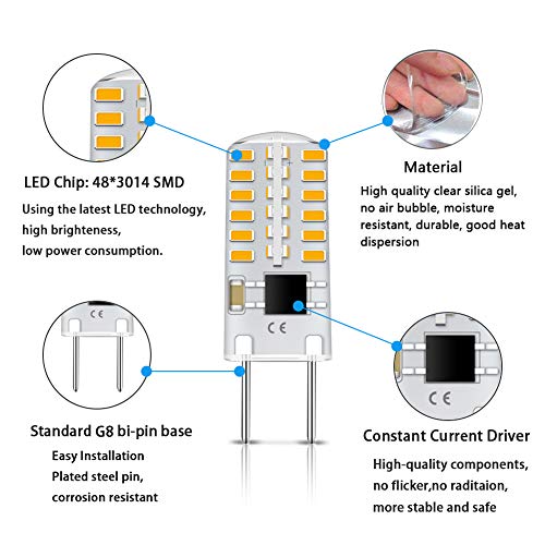 TAIYALOO G8 LED Bulb Dimmable 3W Equivalent to G8 Halogen Bulb 20W-25W, T4 JCD Type Bi-Pin G8 Base, AC 120V G8 Bulb Warm White 3000K for Under Cabinet Light, Under Counter Kitchen Lighting (10 Pack) - Image 3