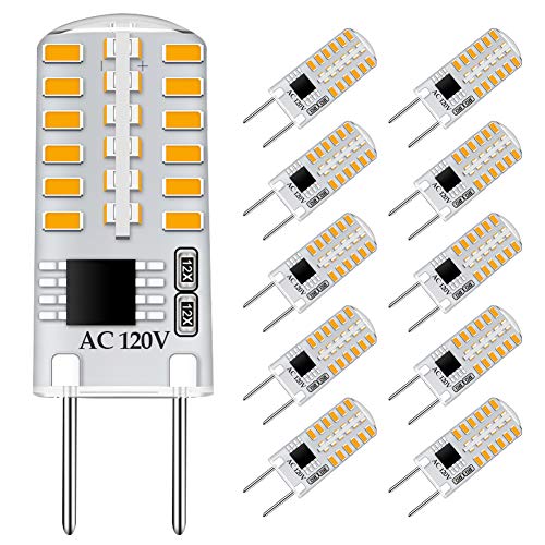 TAIYALOO G8 LED Bulb Dimmable 3W Equivalent to G8 Halogen Bulb 20W-25W, T4 JCD Type Bi-Pin G8 Base, AC 120V G8 Bulb Warm White 3000K for Under Cabinet Light, Under Counter Kitchen Lighting (10 Pack) - Image 1