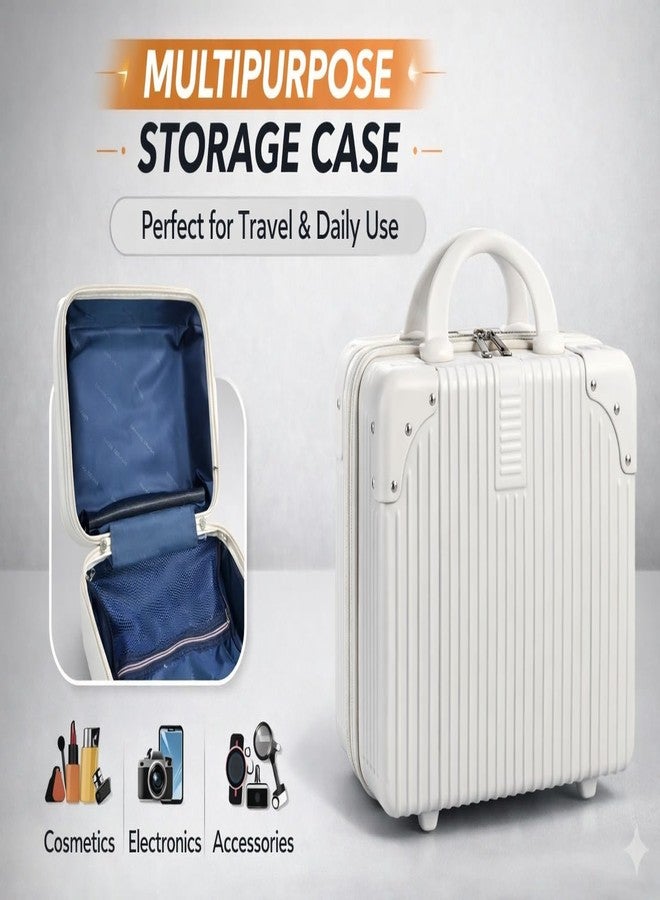 JUREVIA Portable Hard Shell Cosmetic Bag Travel Case, Small Travel Hand Luggage with Elastic Band, Mini Abs Carrying Makeup Case Suitcase (B-White) - Image 4