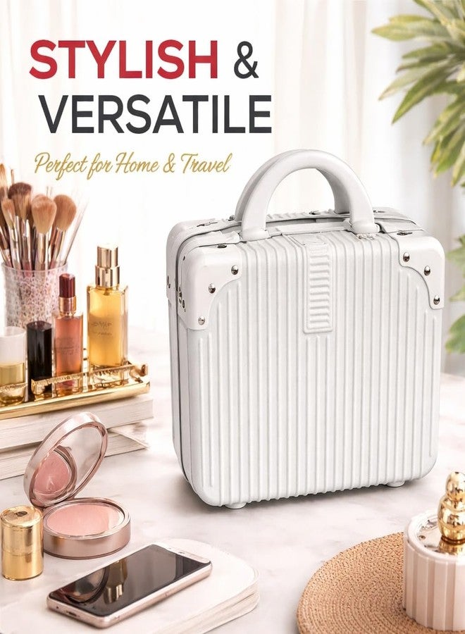 JUREVIA Portable Hard Shell Cosmetic Bag Travel Case, Small Travel Hand Luggage with Elastic Band, Mini Abs Carrying Makeup Case Suitcase (B-White) - Image 5