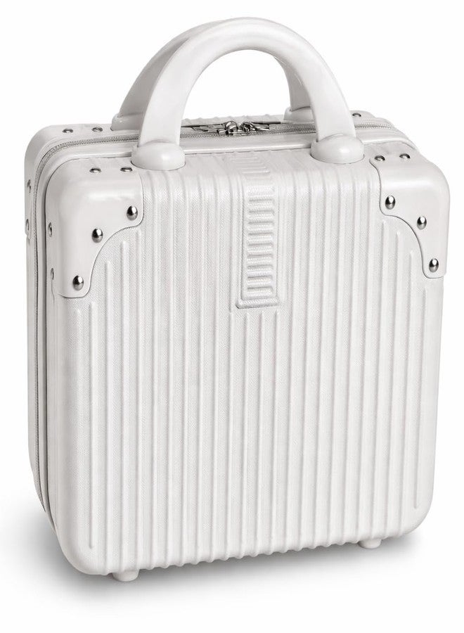 JUREVIA Portable Hard Shell Cosmetic Bag Travel Case, Small Travel Hand Luggage with Elastic Band, Mini Abs Carrying Makeup Case Suitcase (B-White) - Image 1