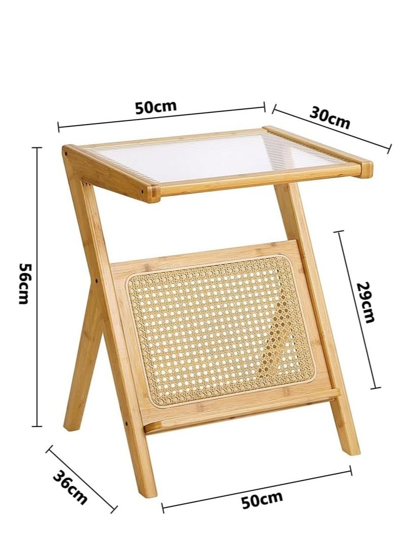 Generic FFD Chic & Functional Z-Shaped Nightstand with Glass Top - Boho Wooden End Table with Storage  - Image 2