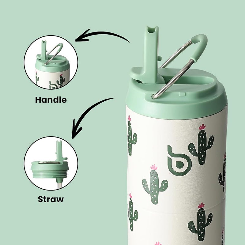 BOTTLE BOTTLE Insulated Water Bottle 24oz with Straw Lid and Handle for Sports Travel Gym Stainless Steel Water Bottles Double-Wall Vacuum Metal Leak Proof BPA-Free (Cactus) - Image 2