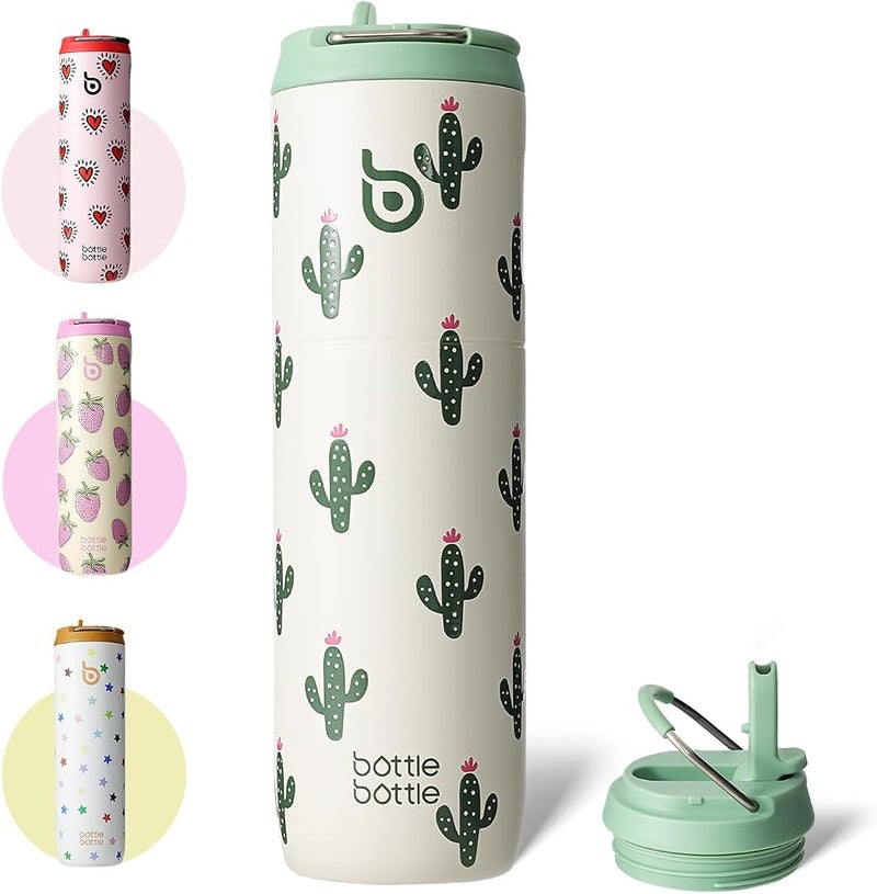 BOTTLE BOTTLE Insulated Water Bottle 24oz with Straw Lid and Handle for Sports Travel Gym Stainless Steel Water Bottles Double-Wall Vacuum Metal Leak Proof BPA-Free (Cactus) - Image 1