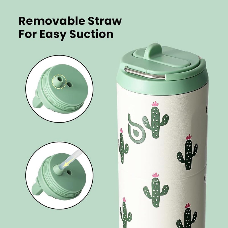 BOTTLE BOTTLE Insulated Water Bottle 24oz with Straw Lid and Handle for Sports Travel Gym Stainless Steel Water Bottles Double-Wall Vacuum Metal Leak Proof BPA-Free (Cactus) - Image 3